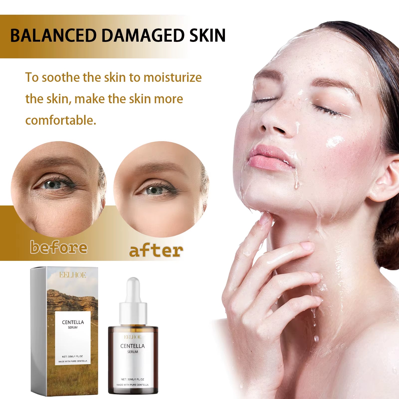 Centella Serum Nourish Improvement Dry Skin Smoothing Tightening Brightening Moisturizing Hyaluronic Acid Face Essence Skin Care