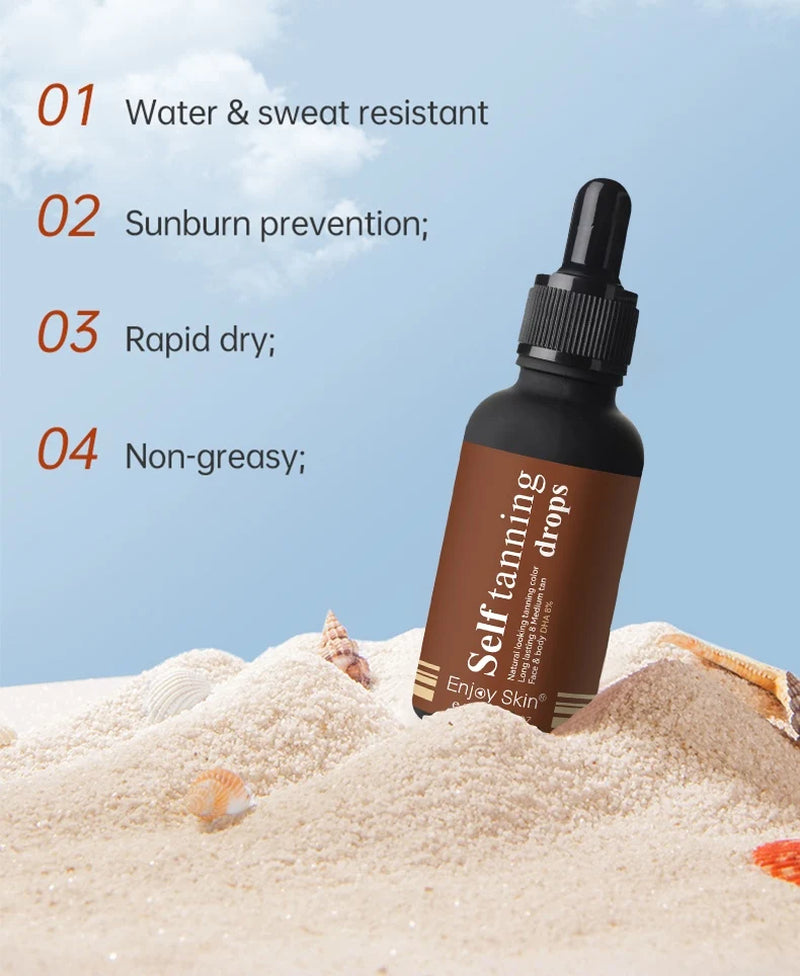 Organic Self Tanning Drops - 30Ml Self Tanning Serum for Face & Body, Buildable Natural Sunless Tan, Vegan & Paraben-Free