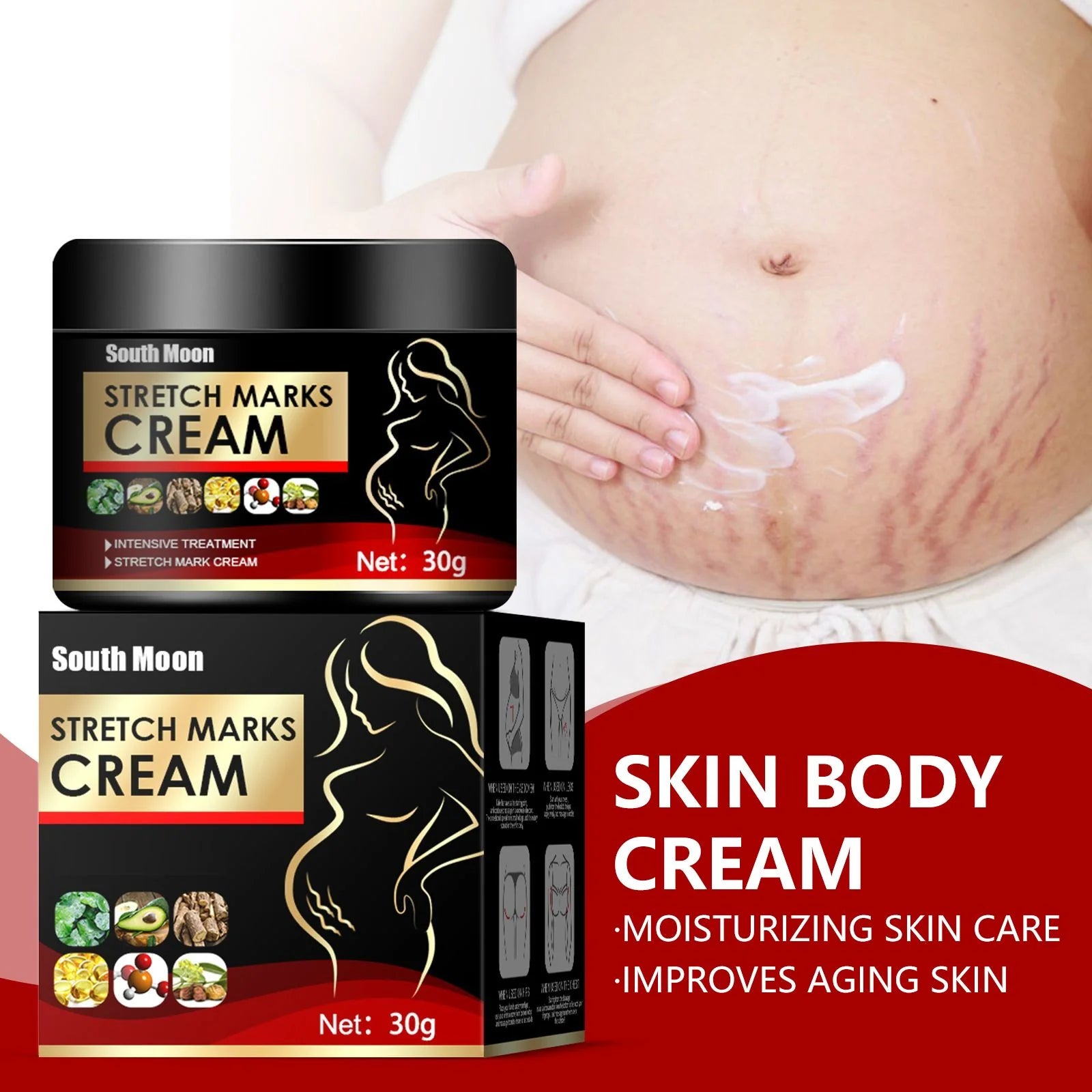 Stretch Marks Cream, Postpartum Skin Moisturizing Body Lotion for Women, Nourish & Firm Skin, Fade Pregnancy Scars, Improve Rough Dull Skin, 30G