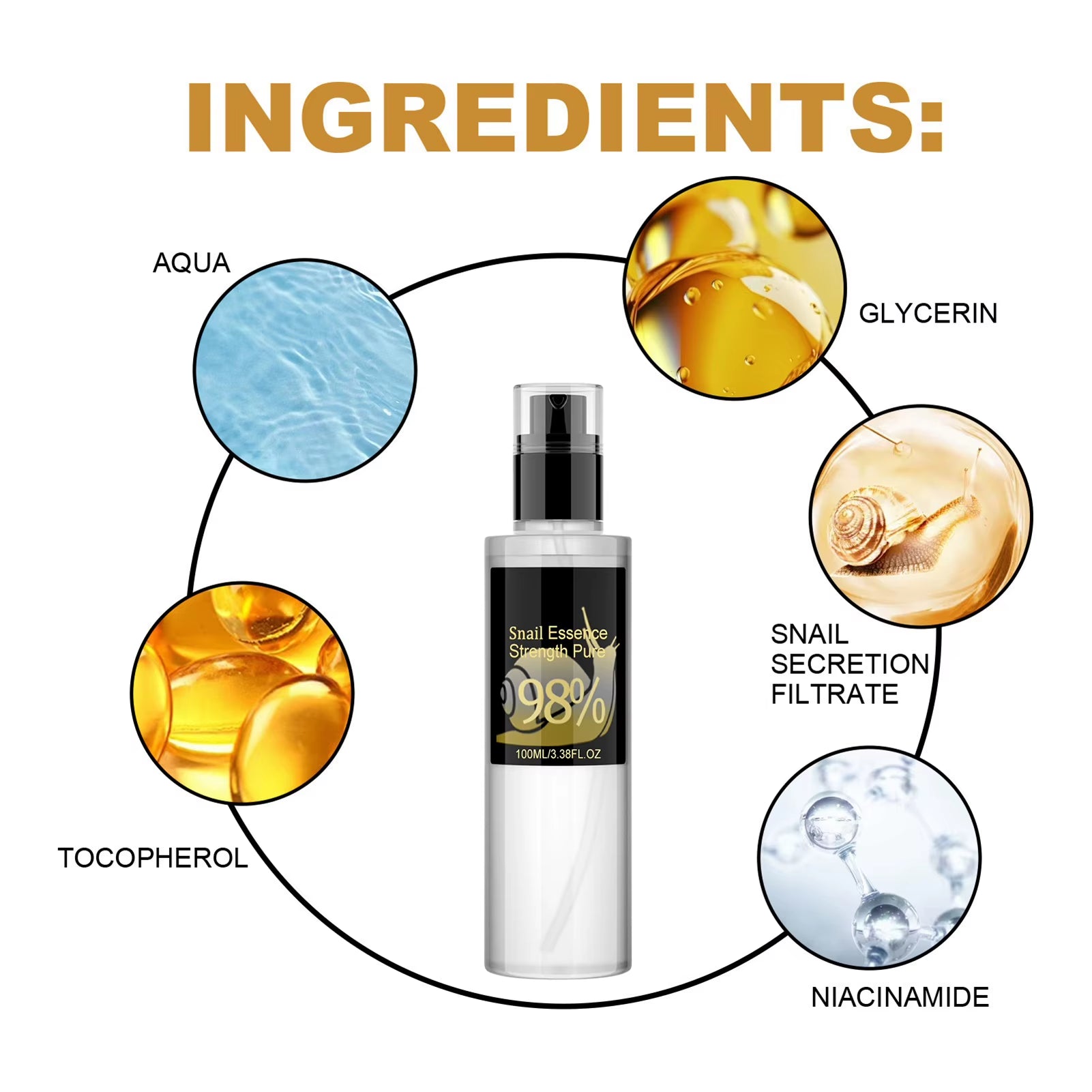 Snail anti Aging Serum Snail Mucin Essence Advanced Moisturizing Skin Care Pore Shrink Hyaluronic Acid Serum Brighten Essence