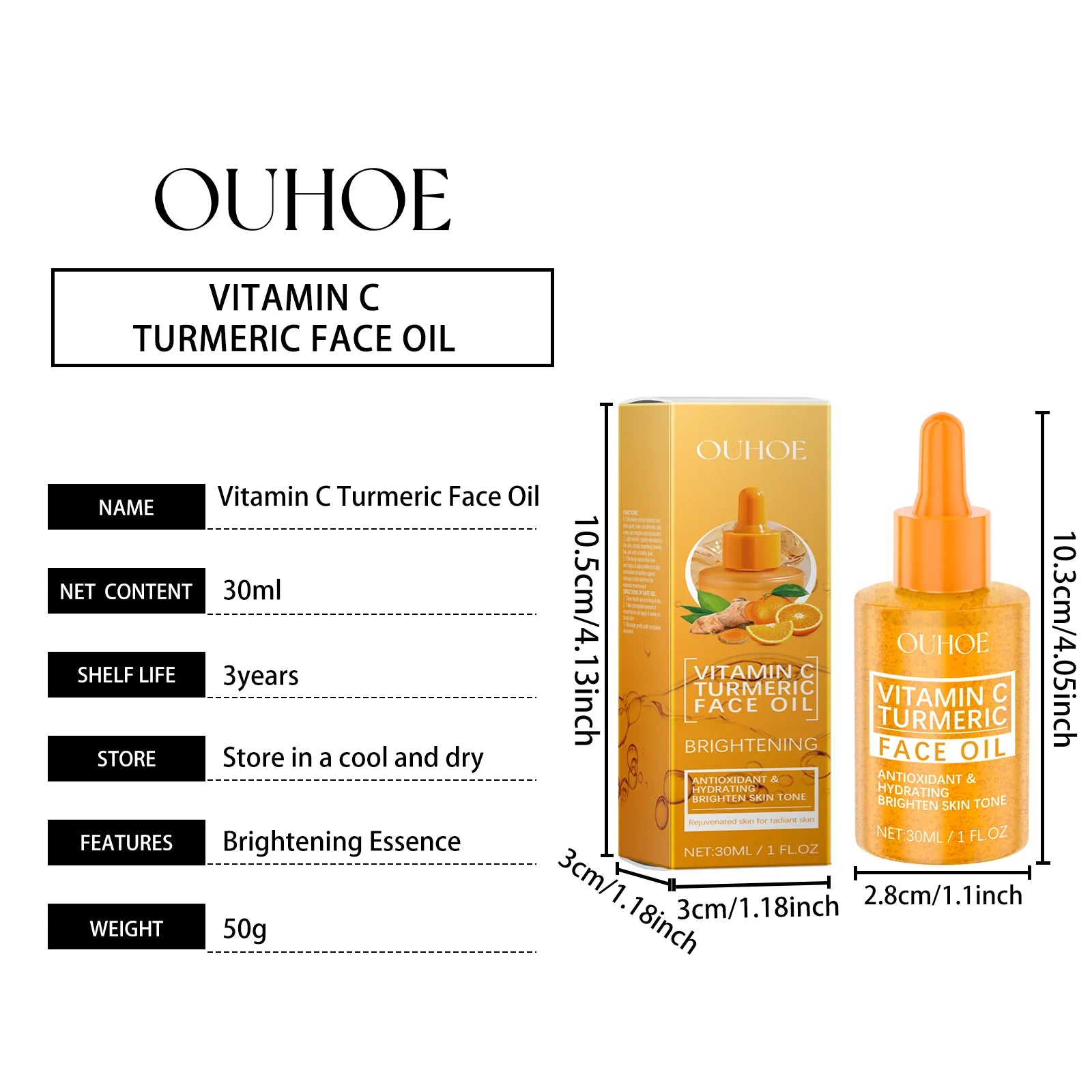 Vitamin C Turmeric Face Oil with Niacinamide & Rosemary Leaf Oil, Hydrating Brightening Facial Oil for Soothing Irritated Skin, Improve Skin Texture, 30Ml