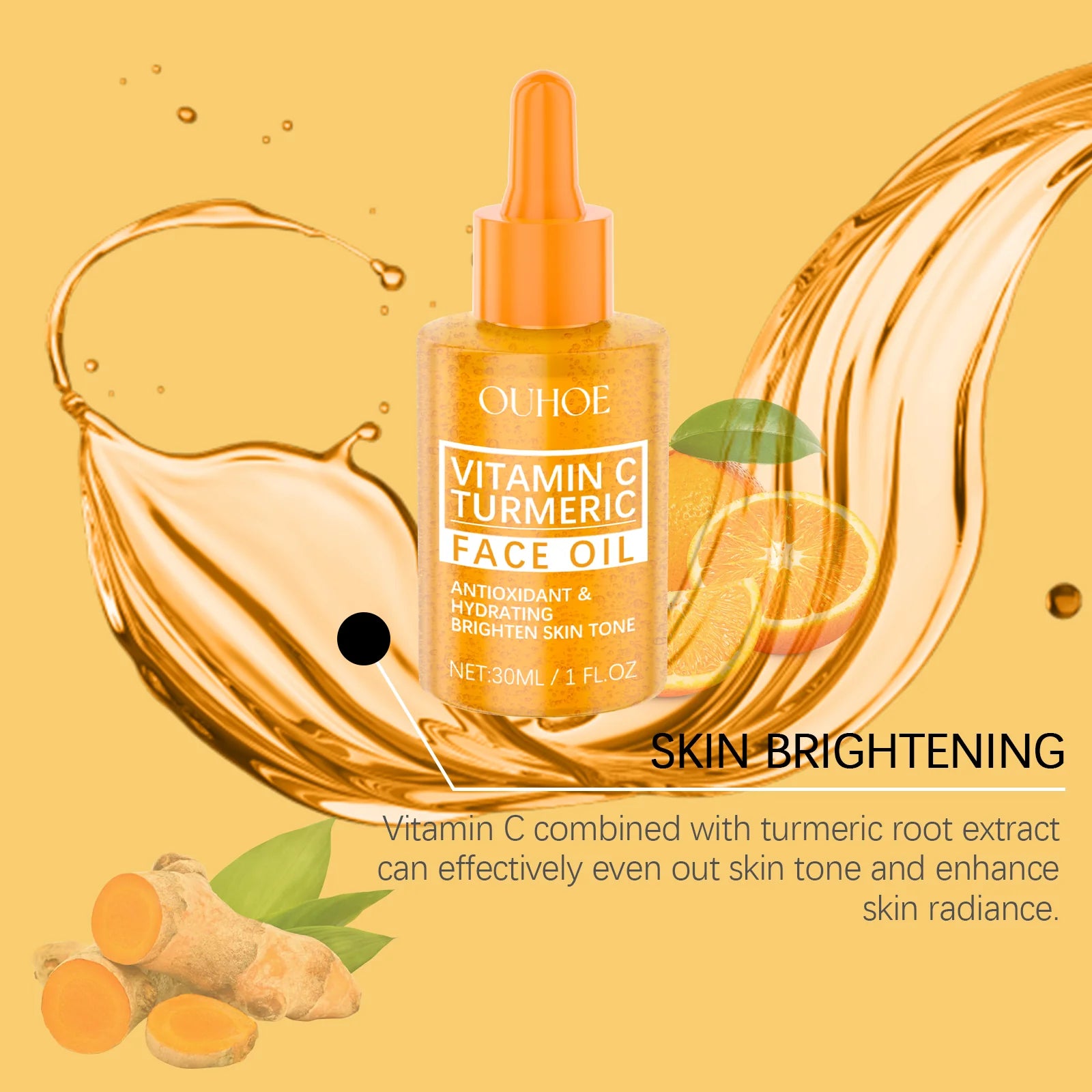 Vitamin C Turmeric Face Oil with Niacinamide & Rosemary Leaf Oil, Hydrating Brightening Facial Oil for Soothing Irritated Skin, Improve Skin Texture, 30Ml