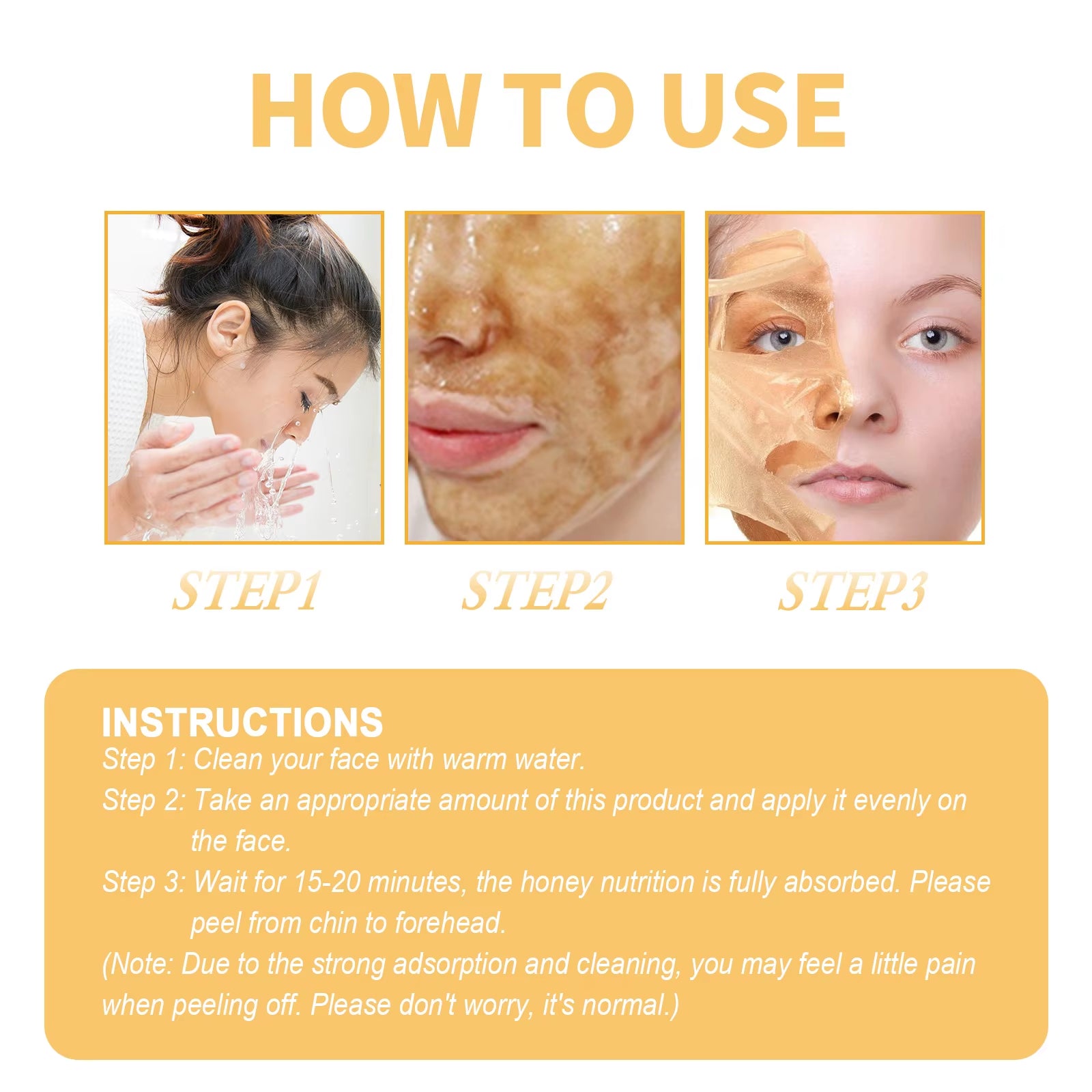 Honey Tearing Mask Remove Blackheads Smooth Face Purifying Mask Moisturizing Skin Care Oil Control Peel off Face Mask 60G