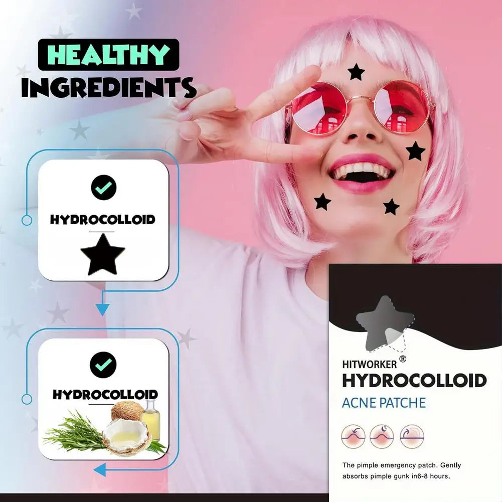 200/400 Counts Black Stars Shaped Hydrocolloid Acne Pimple Patches for Covering Zits Blemishes Spots, Pimple Popper Stickers Kit