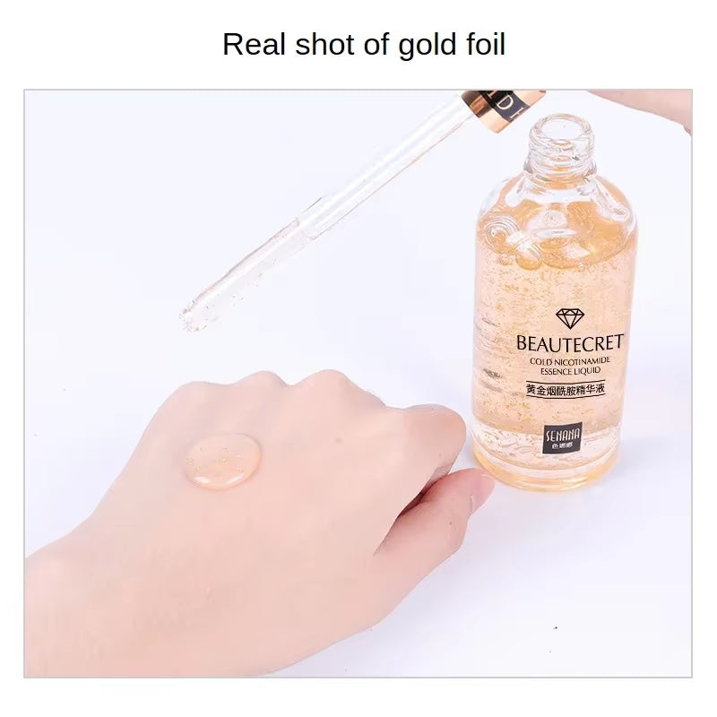 24K Gold Hyaluronic Acid Nicotinamide Face Essence Replenishment Moisturize Shrink Pore Brighten Skin Care Firming Facial Serum