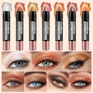 Shimmer Earth Tone Eyeshadow Stick Set, Metallic Eye Shadow Pencil.